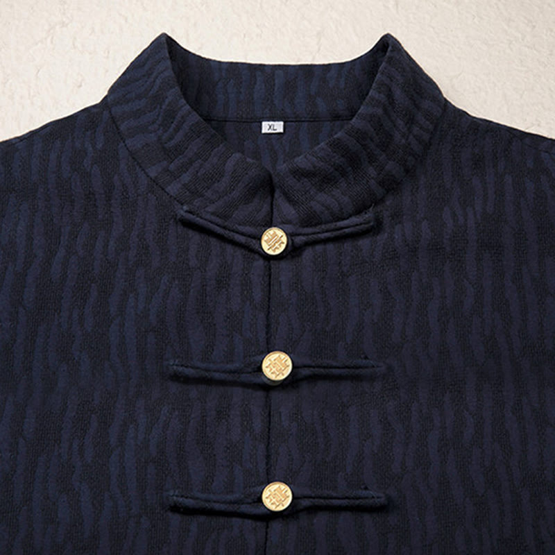 Camicia da uomo in lino jacquard con bottoni a rana e motivo Buddha Stones Casual