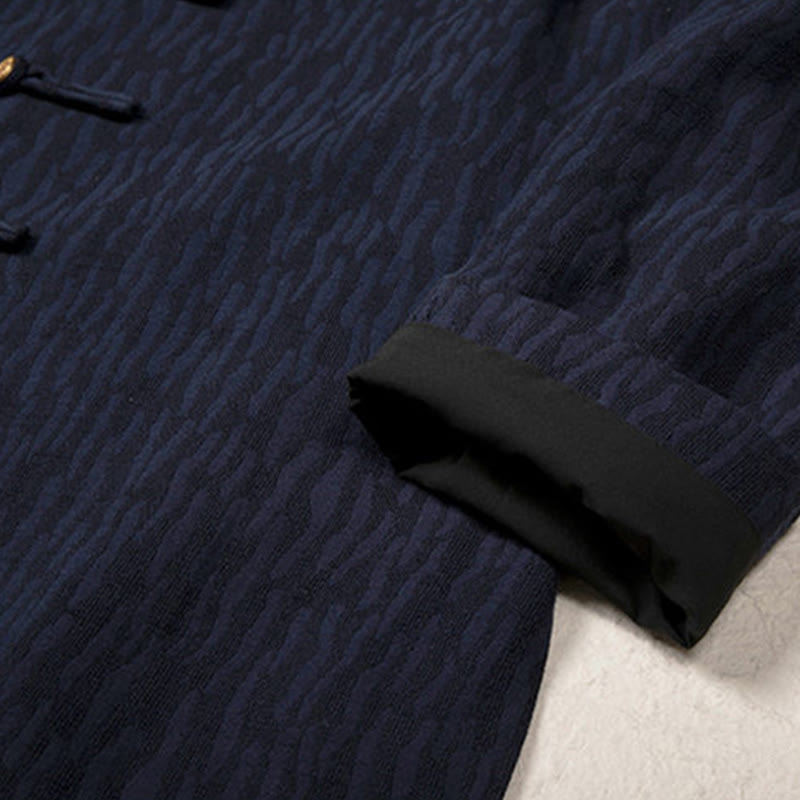 Camicia da uomo in lino jacquard con bottoni a rana e motivo Buddha Stones Casual