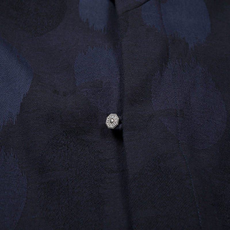 Camicia a maniche lunghe con scollo a V e stampa jacquard in cotone tinta unita da uomo Buddha Stones