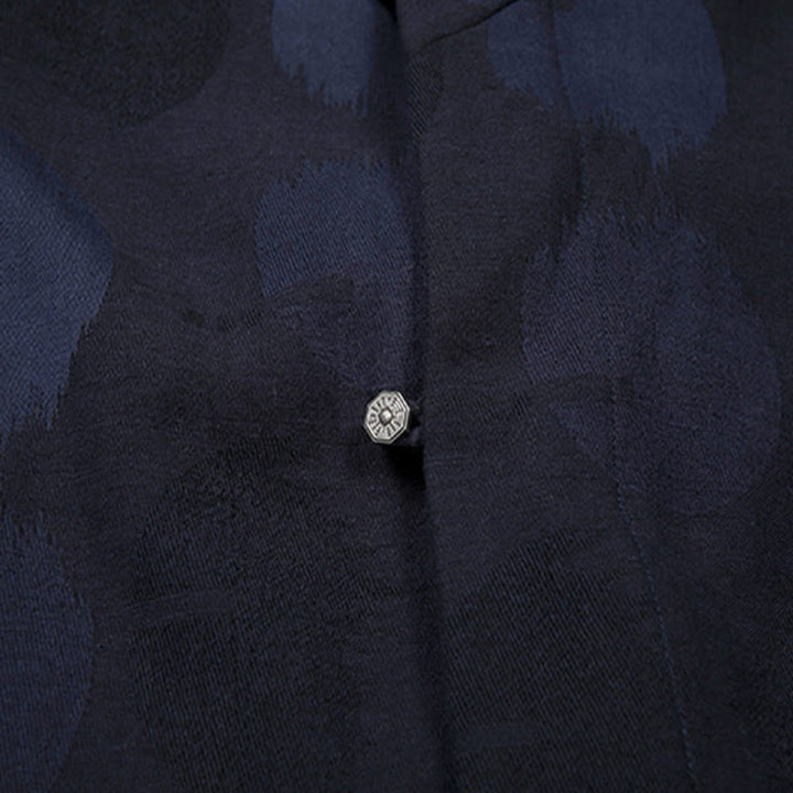 Camicia a maniche lunghe con scollo a V e stampa jacquard in cotone tinta unita da uomo Buddha Stones