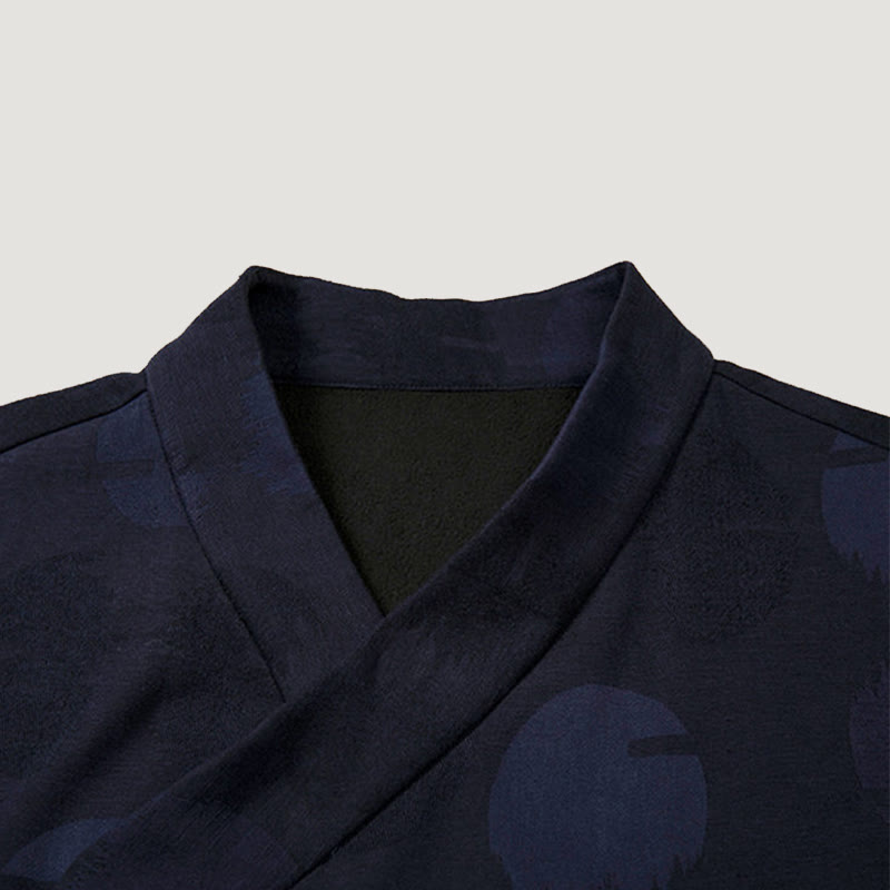 Camicia a maniche lunghe con scollo a V e stampa jacquard in cotone tinta unita da uomo Buddha Stones
