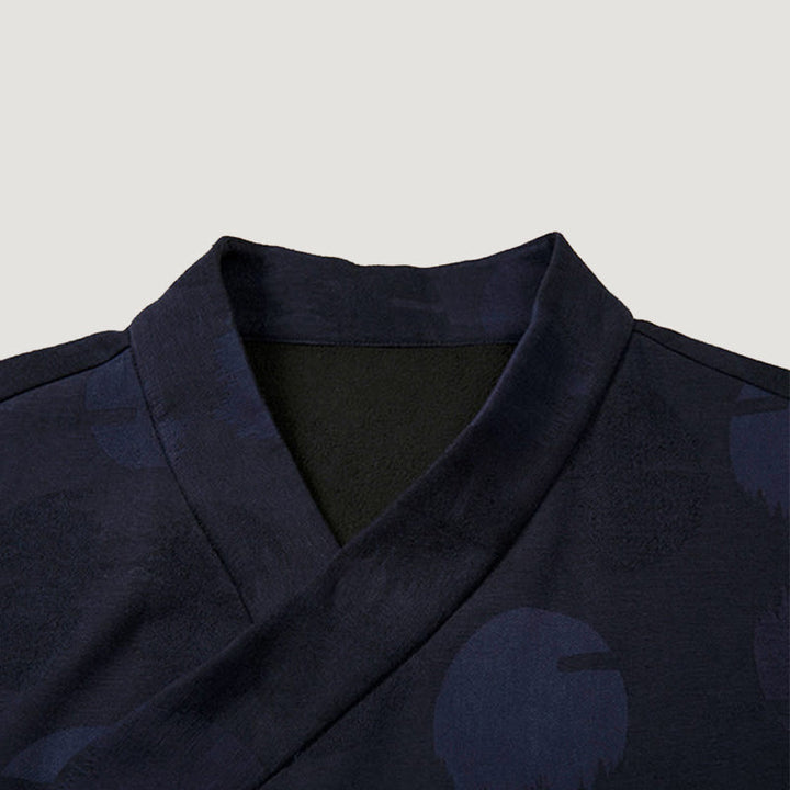 Camicia a maniche lunghe con scollo a V e stampa jacquard in cotone tinta unita da uomo Buddha Stones