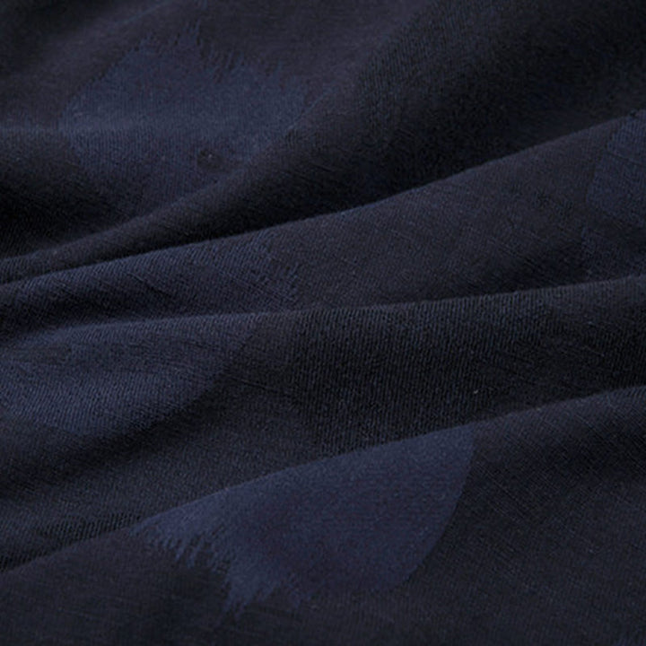 Camicia a maniche lunghe con scollo a V e stampa jacquard in cotone tinta unita da uomo Buddha Stones