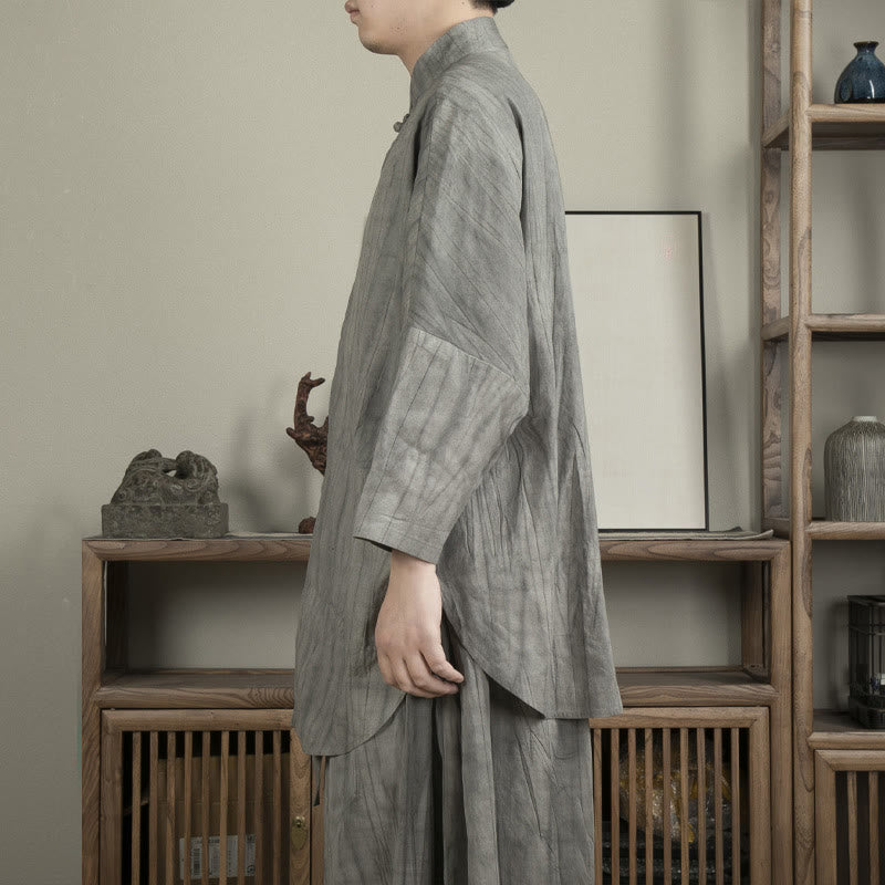 Camicia casual da uomo con bottoni a rana, grigio Buddha Stones Zen Clothing