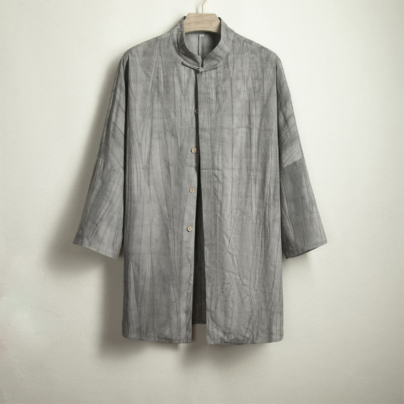 Camicia casual da uomo con bottoni a rana, grigio Buddha Stones Zen Clothing - image 4
