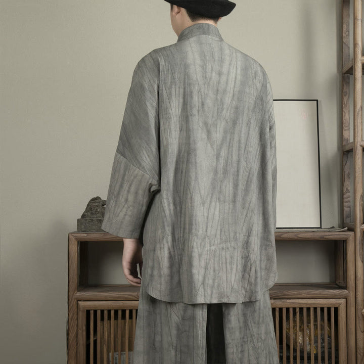 Camicia casual da uomo con bottoni a rana, grigio Buddha Stones Zen Clothing