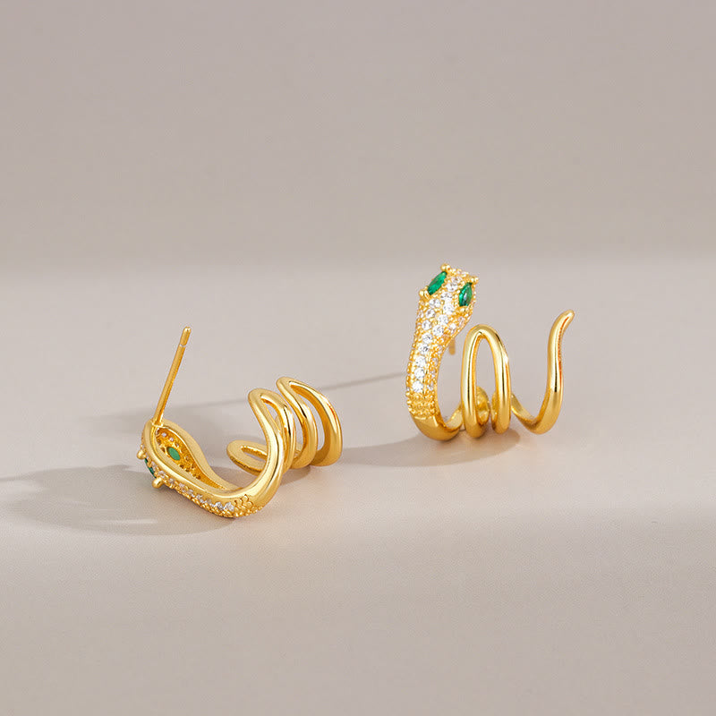 Orecchini Buddha Stones in argento sterling 925 a forma di serpente dagli occhi verdi Anno dell'armonia del serpente