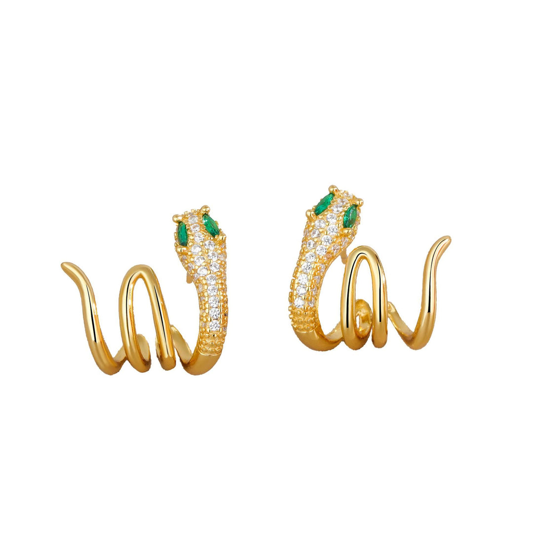 Orecchini Buddha Stones in argento sterling 925 a forma di serpente dagli occhi verdi Anno dell'armonia del serpente