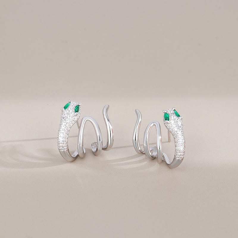 Orecchini Buddha Stones in argento sterling 925 a forma di serpente dagli occhi verdi Anno dell'armonia del serpente