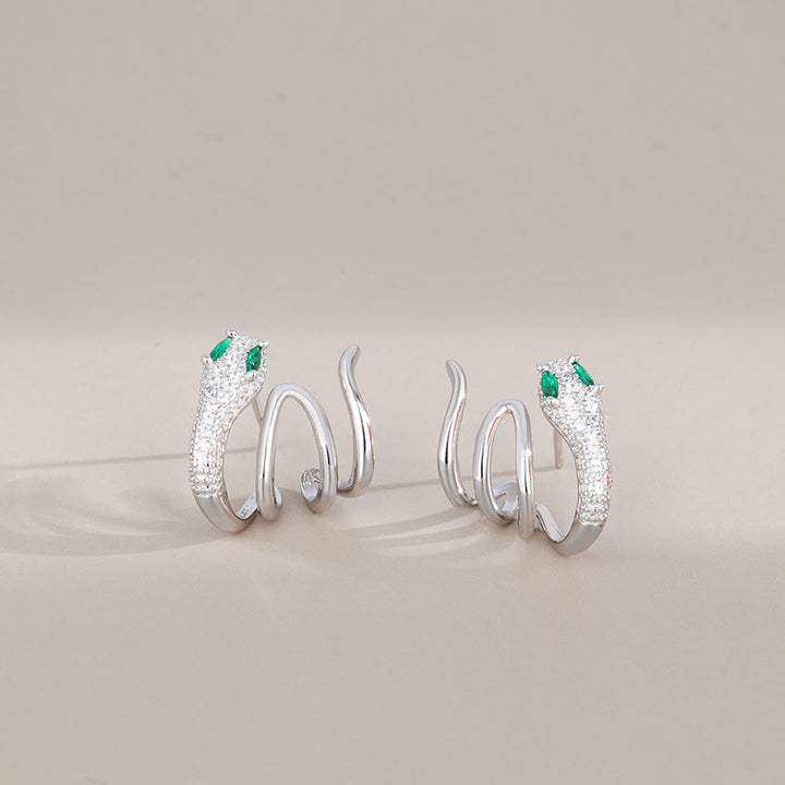 Orecchini Buddha Stones in argento sterling 925 a forma di serpente dagli occhi verdi Anno dell'armonia del serpente