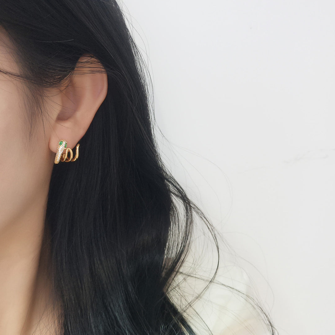 Orecchini Buddha Stones in argento sterling 925 a forma di serpente dagli occhi verdi Anno dell'armonia del serpente - image 3