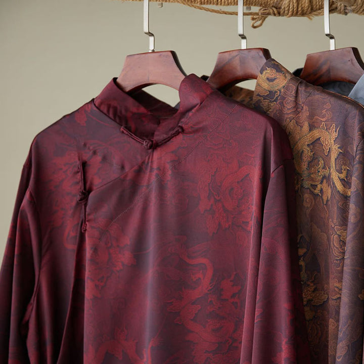 Abito da uomo in cotone con drago cinese vintage con bottoni a rana e Buddha Stones - image 20