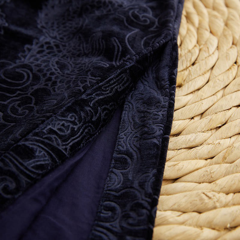 Buddha Stones Vintage Autunno Inverno Cinese Rana-Bottone Tang Suit Uomo Drago Jacquard Vestaglia Con Tasche - image 11