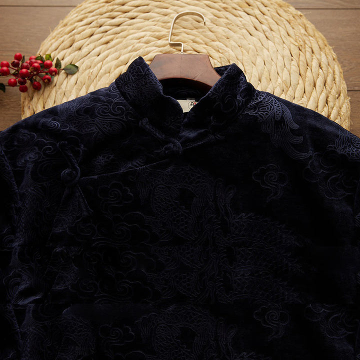 Buddha Stones Vintage Autunno Inverno Cinese Rana-Bottone Tang Suit Uomo Drago Jacquard Vestaglia Con Tasche - image 9