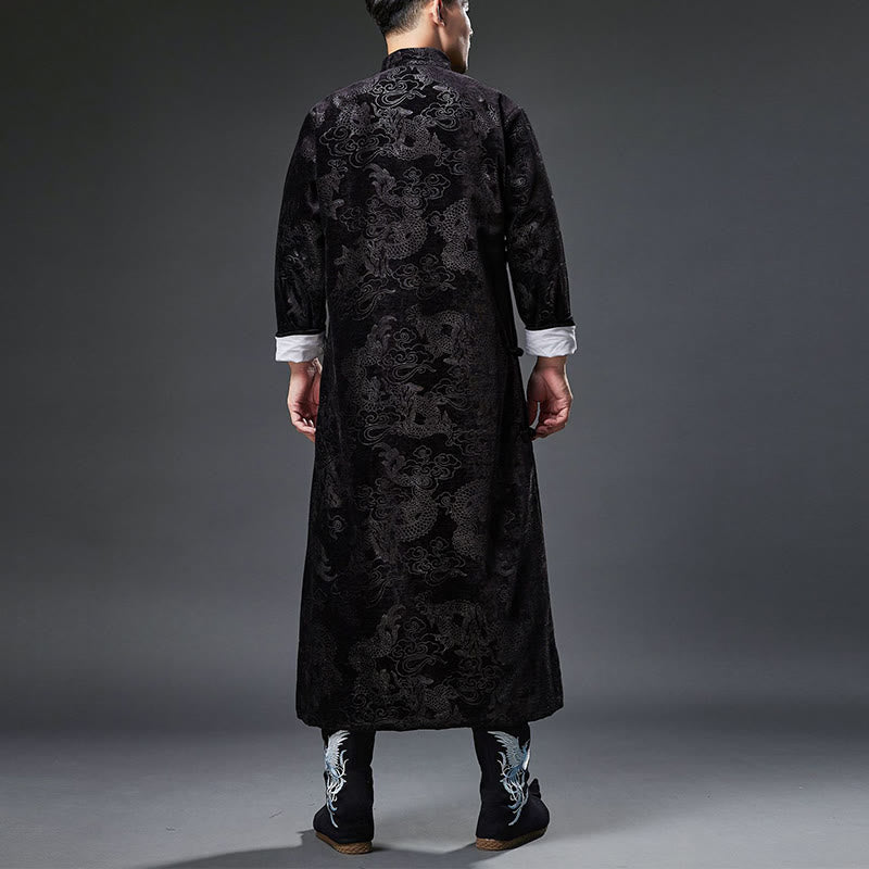 Buddha Stones Vintage Autunno Inverno Cinese Rana-Bottone Tang Suit Uomo Drago Jacquard Vestaglia Con Tasche