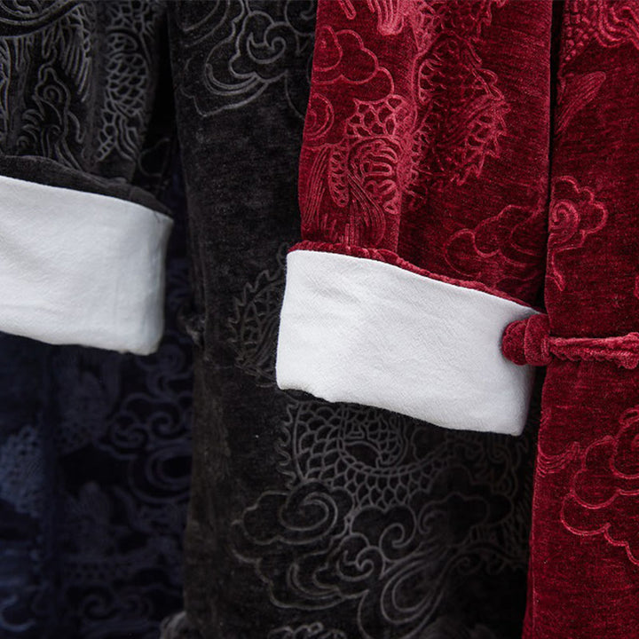 Buddha Stones Vintage Autunno Inverno Cinese Rana-Bottone Tang Suit Uomo Drago Jacquard Vestaglia Con Tasche - image 28