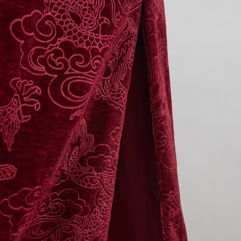 Buddha Stones Vintage Autunno Inverno Cinese Rana-Bottone Tang Suit Uomo Drago Jacquard Vestaglia Con Tasche - image 27