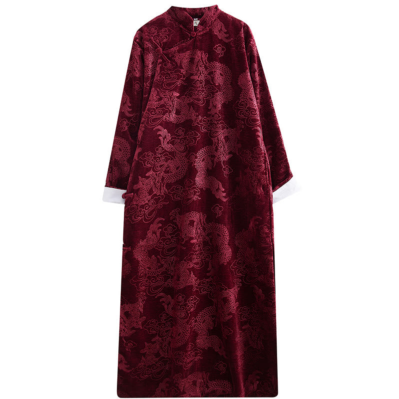 Buddha Stones Vintage Autunno Inverno Cinese Rana-Bottone Tang Suit Uomo Drago Jacquard Vestaglia Con Tasche