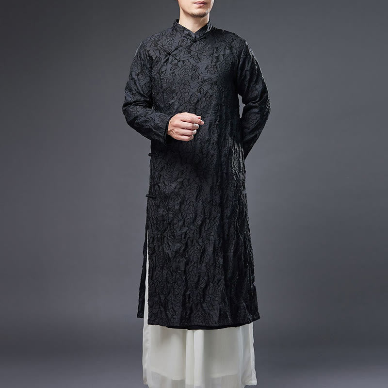 Buddha Stones Fall Chinese Frog-Bottone Rosa Peonia Cotone Uomo Tang Suit Vestaglia