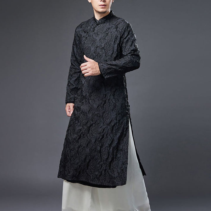 Buddha Stones Fall Chinese Frog-Bottone Rosa Peonia Cotone Uomo Tang Suit Vestaglia