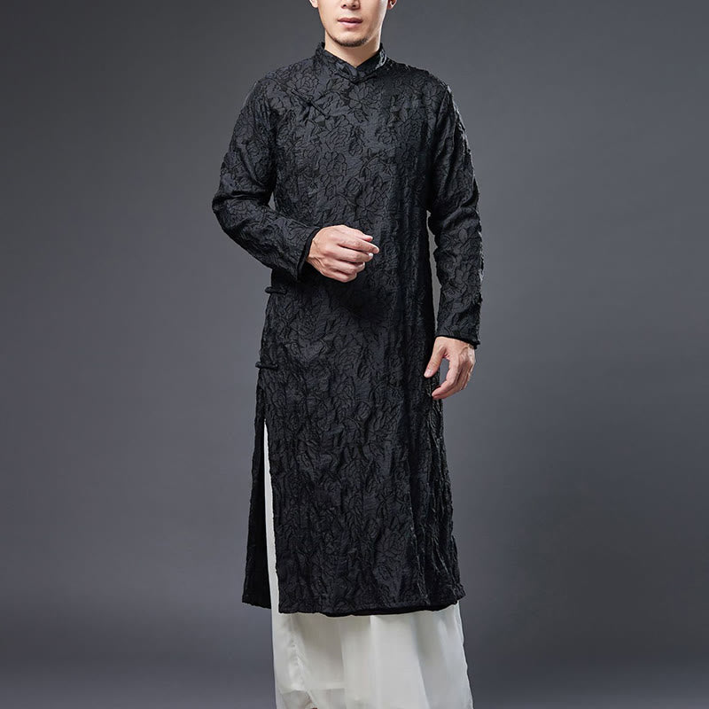 Buddha Stones Fall Chinese Frog-Bottone Rosa Peonia Cotone Uomo Tang Suit Vestaglia