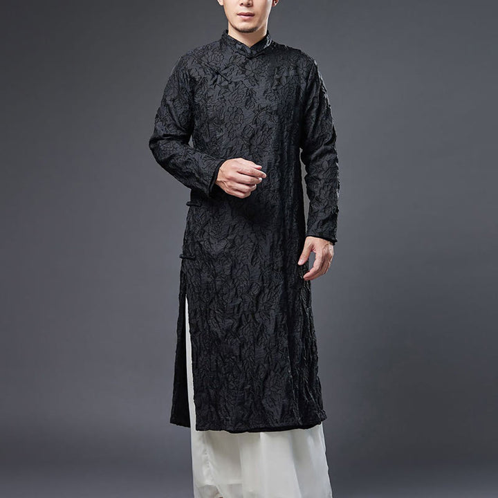 Buddha Stones Fall Chinese Frog-Bottone Rosa Peonia Cotone Uomo Tang Suit Vestaglia