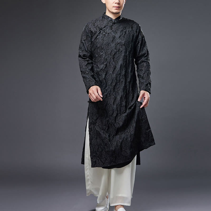 Buddha Stones Fall Chinese Frog-Bottone Rosa Peonia Cotone Uomo Tang Suit Vestaglia