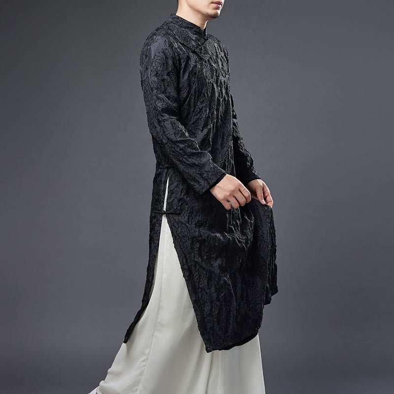 Buddha Stones Fall Chinese Frog-Bottone Rosa Peonia Cotone Uomo Tang Suit Vestaglia