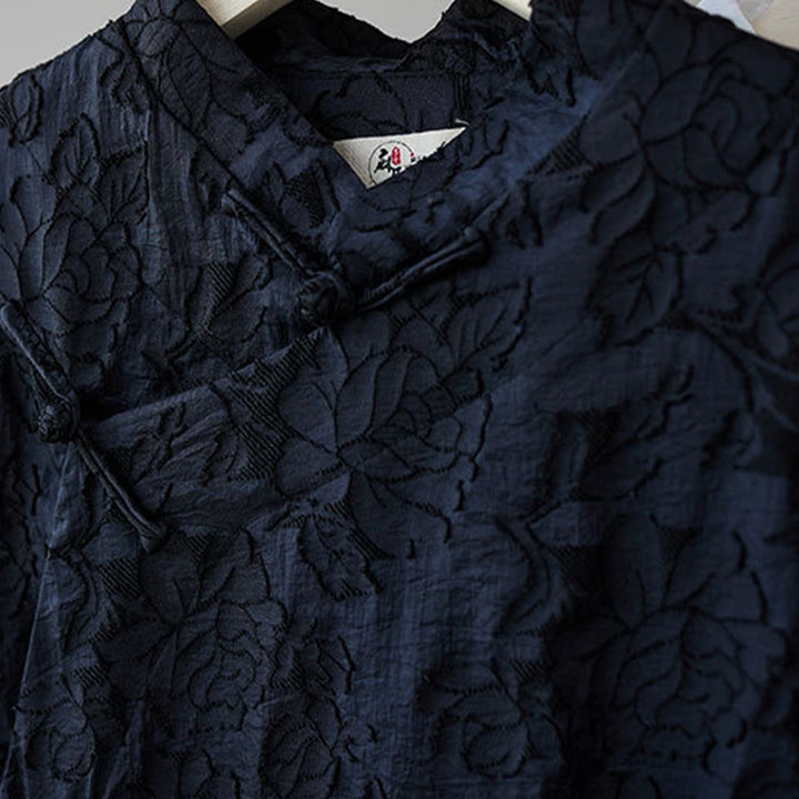 Buddha Stones Fall Chinese Frog-Bottone Rosa Peonia Cotone Uomo Tang Suit Vestaglia