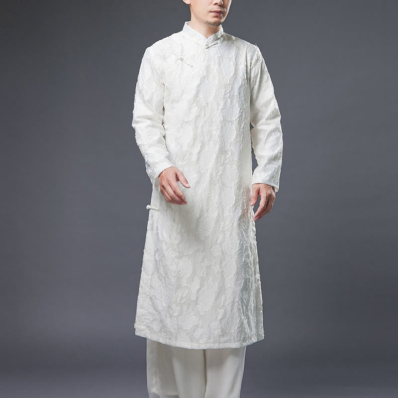 Buddha Stones Fall Chinese Frog-Bottone Rosa Peonia Cotone Uomo Tang Suit Vestaglia