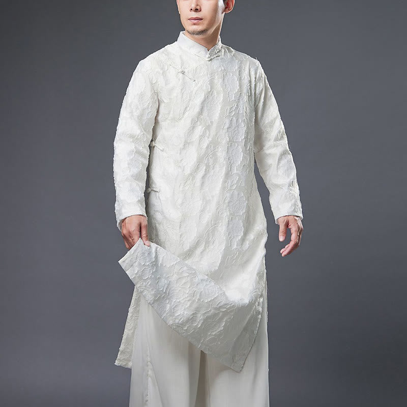 Buddha Stones Fall Chinese Frog-Bottone Rosa Peonia Cotone Uomo Tang Suit Vestaglia