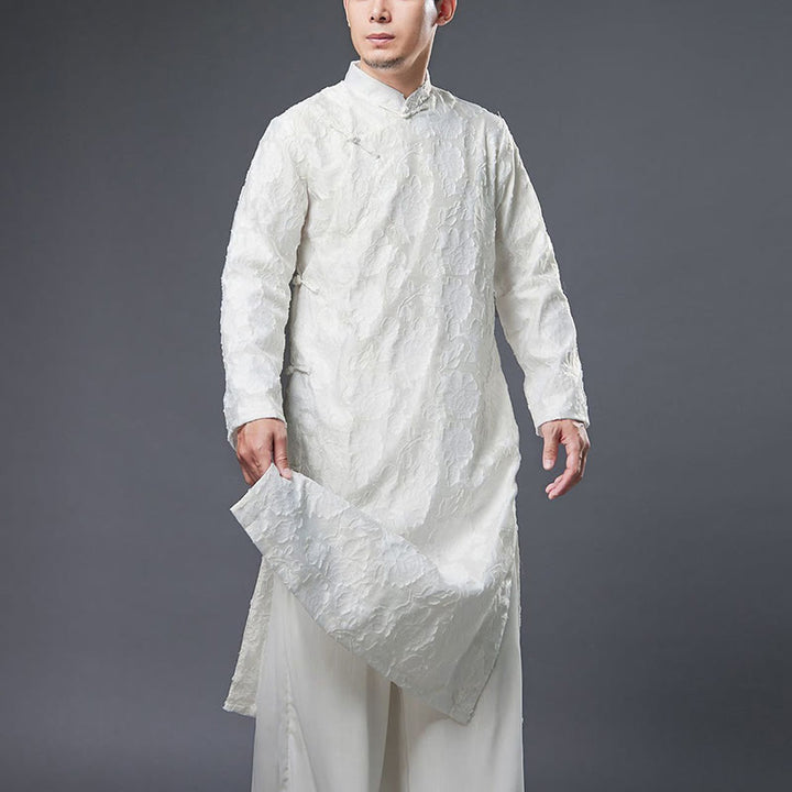 Buddha Stones Fall Chinese Frog-Bottone Rosa Peonia Cotone Uomo Tang Suit Vestaglia