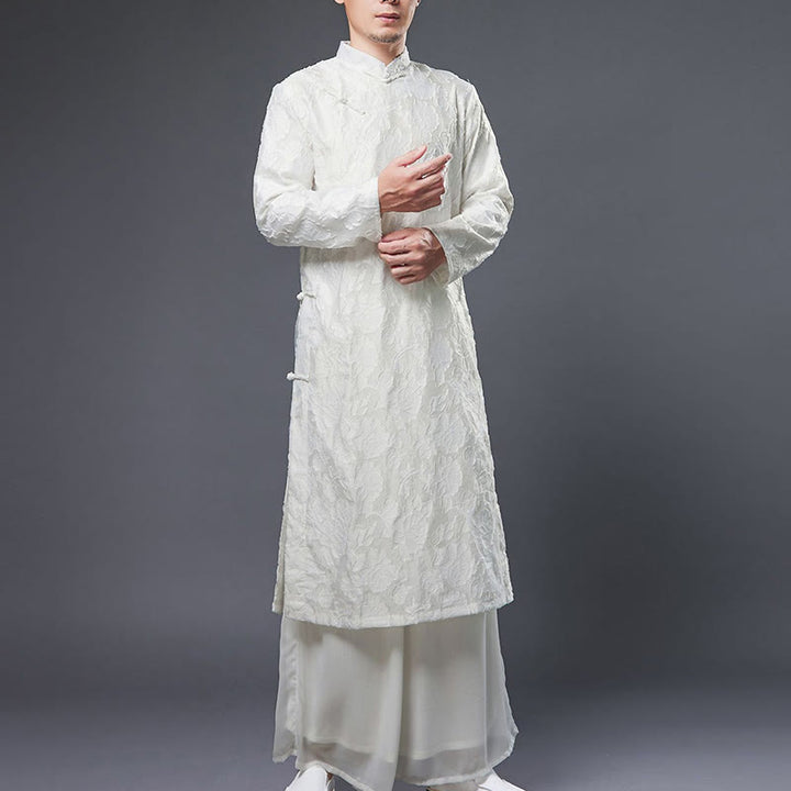 Buddha Stones Fall Chinese Frog-Bottone Rosa Peonia Cotone Uomo Tang Suit Vestaglia