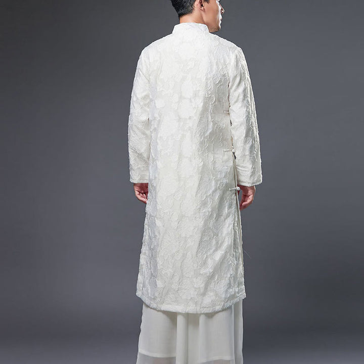 Buddha Stones Fall Chinese Frog-Bottone Rosa Peonia Cotone Uomo Tang Suit Vestaglia