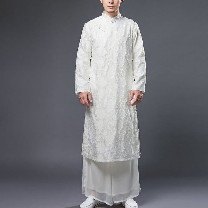 Buddha Stones Fall Chinese Frog-Bottone Rosa Peonia Cotone Uomo Tang Suit Vestaglia