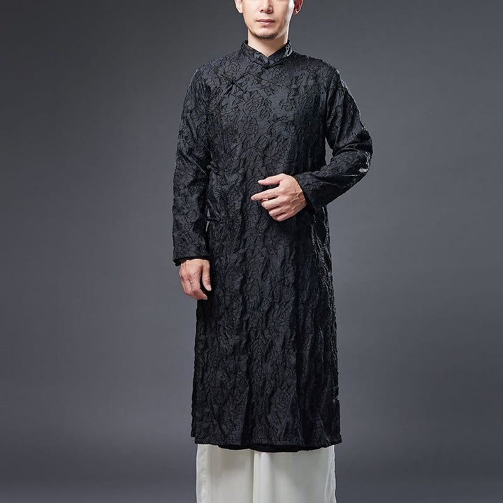 Buddha Stones Fall Chinese Frog-Bottone Rosa Peonia Cotone Uomo Tang Suit Vestaglia