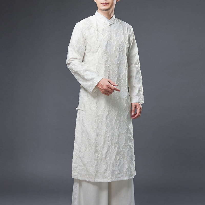 Buddha Stones Fall Chinese Frog-Bottone Rosa Peonia Cotone Uomo Tang Suit Vestaglia