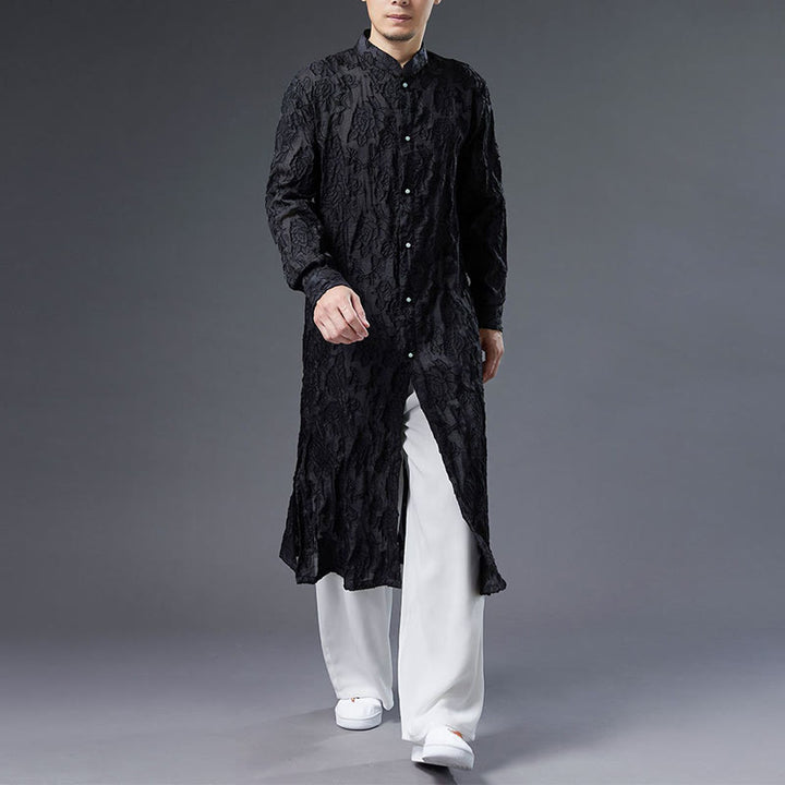 Cappotto da uomo in cotone con bottoni, motivo Buddha Stones Fall Peony Flowers Tang Suit Robe