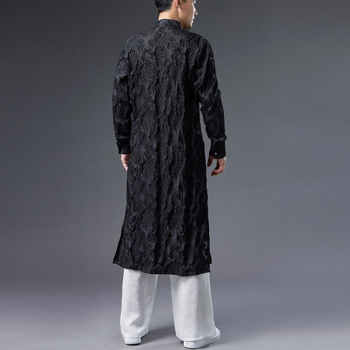 Cappotto da uomo in cotone con bottoni, motivo Buddha Stones Fall Peony Flowers Tang Suit Robe
