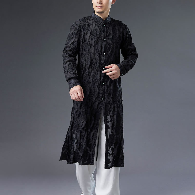 Cappotto da uomo in cotone con bottoni, motivo Buddha Stones Fall Peony Flowers Tang Suit Robe