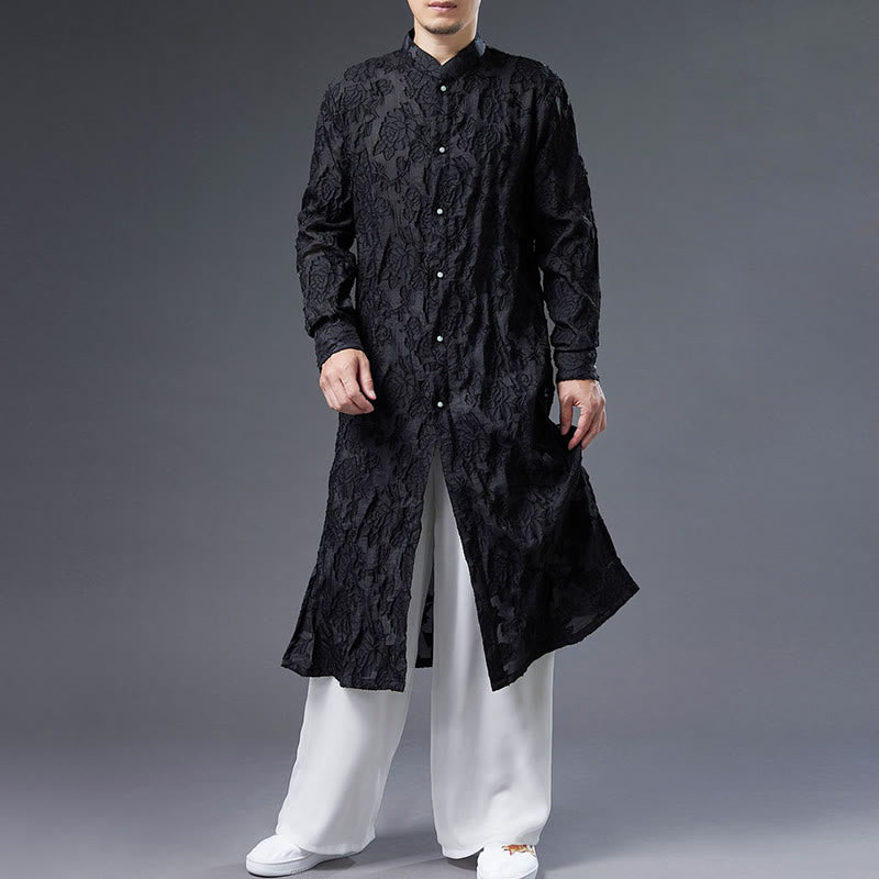 Cappotto da uomo in cotone con bottoni, motivo Buddha Stones Fall Peony Flowers Tang Suit Robe