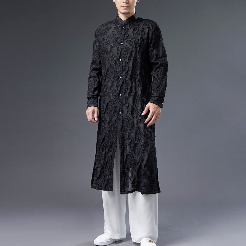 Cappotto da uomo in cotone con bottoni, motivo Buddha Stones Fall Peony Flowers Tang Suit Robe