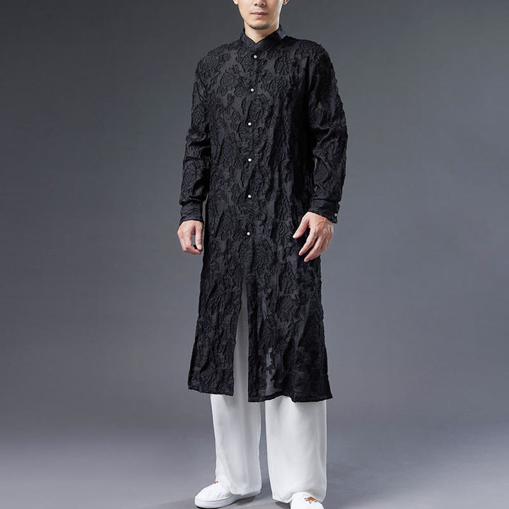 Cappotto da uomo in cotone con bottoni, motivo Buddha Stones Fall Peony Flowers Tang Suit Robe