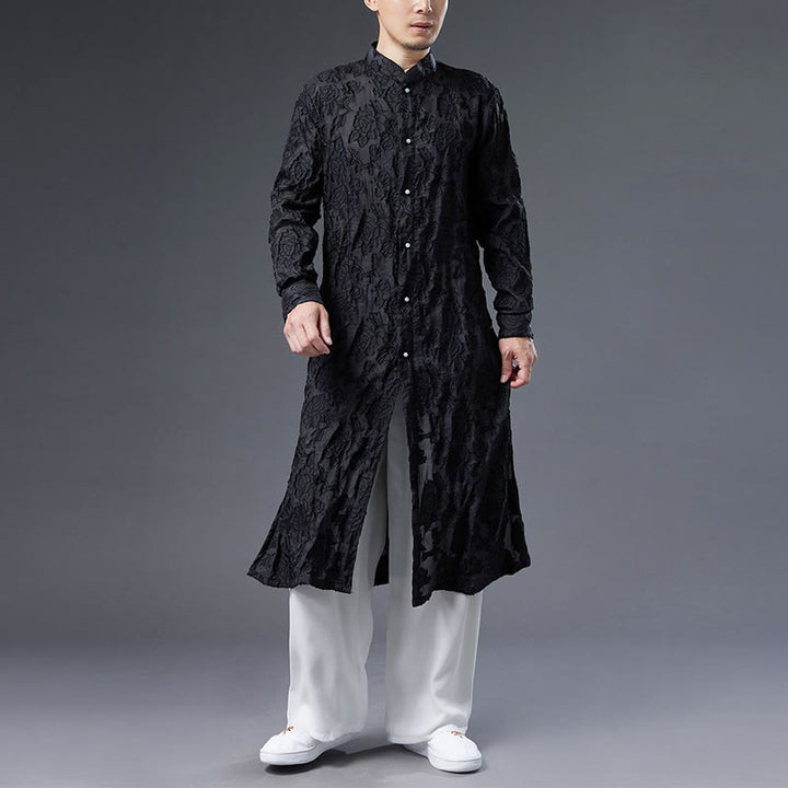 Cappotto da uomo in cotone con bottoni, motivo Buddha Stones Fall Peony Flowers Tang Suit Robe