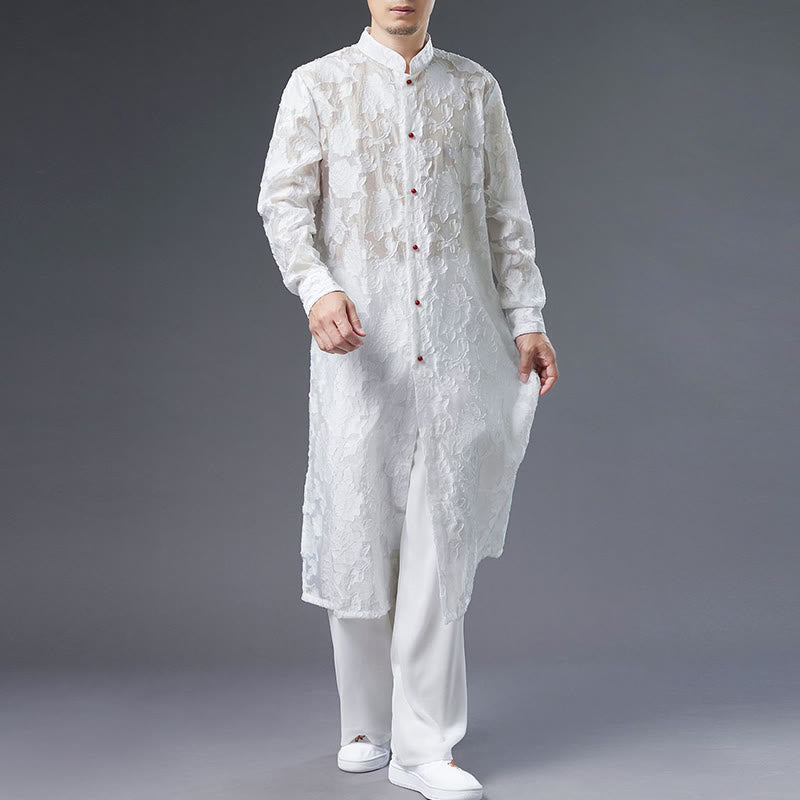 Cappotto da uomo in cotone con bottoni, motivo Buddha Stones Fall Peony Flowers Tang Suit Robe