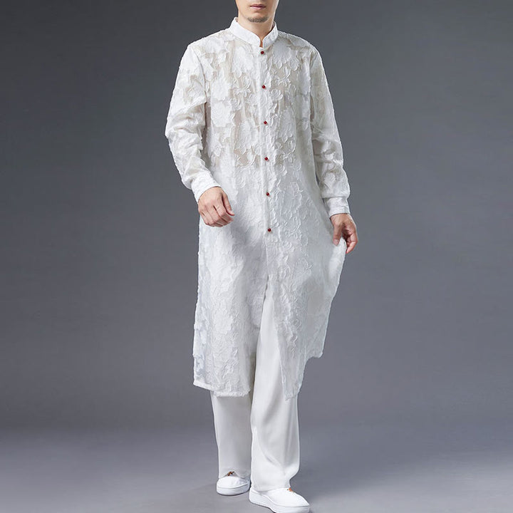 Cappotto da uomo in cotone con bottoni, motivo Buddha Stones Fall Peony Flowers Tang Suit Robe