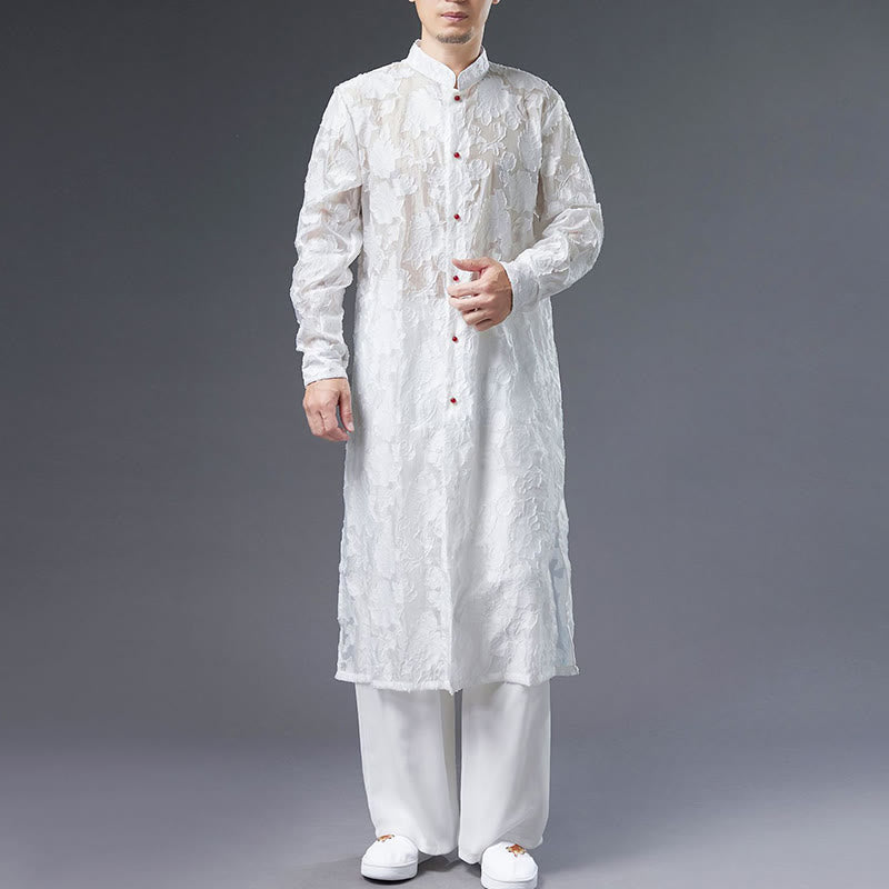 Cappotto da uomo in cotone con bottoni, motivo Buddha Stones Fall Peony Flowers Tang Suit Robe
