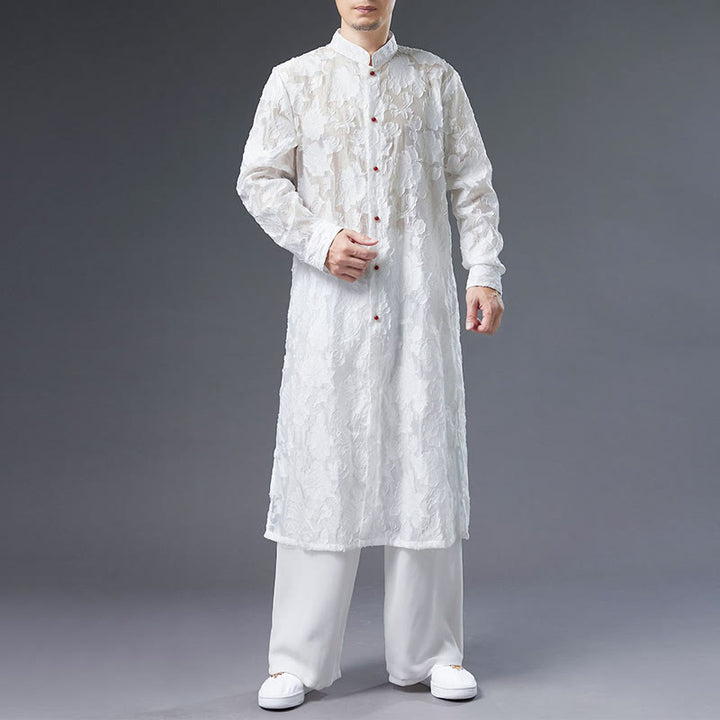 Cappotto da uomo in cotone con bottoni, motivo Buddha Stones Fall Peony Flowers Tang Suit Robe
