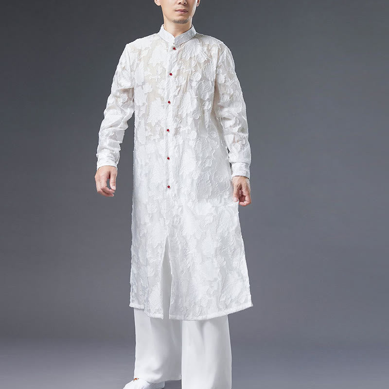 Cappotto da uomo in cotone con bottoni, motivo Buddha Stones Fall Peony Flowers Tang Suit Robe