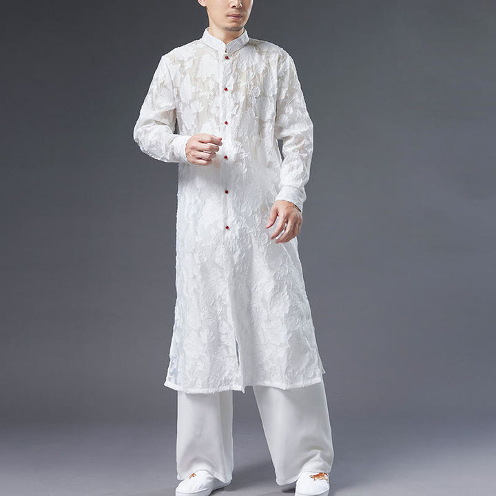 Cappotto da uomo in cotone con bottoni, motivo Buddha Stones Fall Peony Flowers Tang Suit Robe